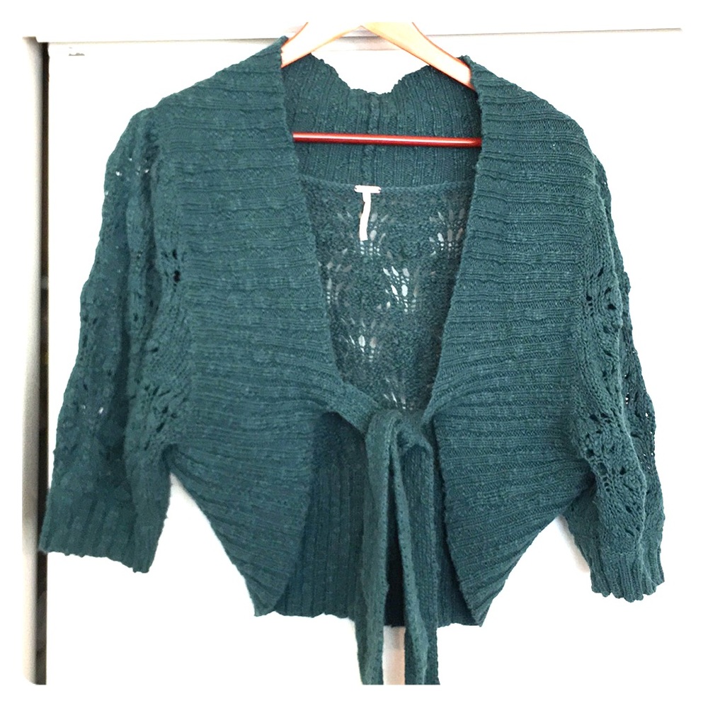 Green Free People Cropped Wrap Sweater